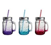 Orsina Versatile Embossed Coloured Mason Jar Mug, Embossed Glass Bottle With Metal Lid, Versatile Glass Jars Orsina Multicolor