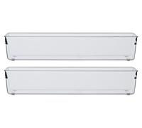 Orsina Versatile Large Set Of Two Slim Kitchen Organisers, Integrated Handle Narrow Storage Boxes, Versatile Boxes in Clear Orsina Clear