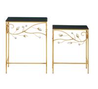 Orsina Versatile Set Of 2 Tables With Black Wooden Top, Nesting Design Side Tables, Elegant Side Table By Couch in Gold Orsina Gold