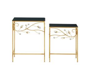 Orsina Versatile Set Of 2 Tables With Black Wooden Top, Nesting Design Side Tables, Elegant Side Table By Couch