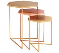 Orsina Versatile Set Of 3 Bronze Finish Tables, Stylish Metallic Nesting Tables, Geometric Couch Side Tables