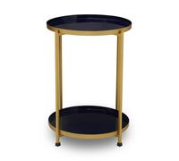 Orsina Versatile Two Tier Side Table, Small Side Table, Stylish Round Lounge Table, Brass Finish Bedside Table in Blue Orsina Blue
