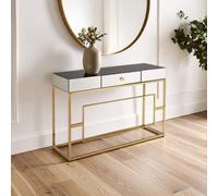 Orsina Vintage Design Console Table, Spacious Lounge Table With Black Mirrored Top, Reflective Gold Finish Table