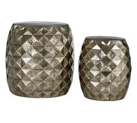 Orsina Vintage Design Set of 2 Hammered Drum Stools, Hammered Finish Outdoor Stools, Aesthetic Lightweight Stools in Silver Orsina Silver