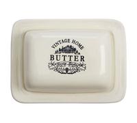 Premier Housewares Butter Dish With Lid Cream Ceramic Flutter Butter Engraved Butter Dishes With Lids Ceramic Butter Dish 16.8 cm x 12.6 cm x 8.8 cm