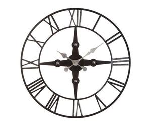 Orsina Wall Clock With Silver Roman Numerals, 59Cm Analogue Clock With Black Rim, Stylish Wall Clock For Hallways