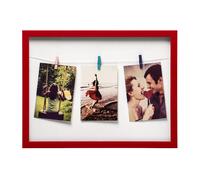 Orsina Washing Line White Plastic 3 Peg Photo Frame, Colorful Image Holder For Hallways, Decorative Accent Piece in Red Orsina Red