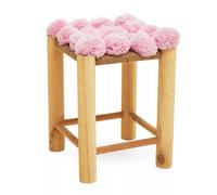 Orsina Whimsical Design Grey Beige & Pink Pom Pom Stool, Compact Outdoor Stool, Versatile Lightweight Stool Orsina Pink