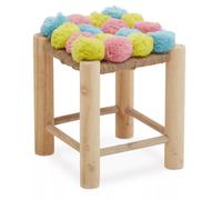 Orsina Whimsical Design Grey Beige & Pink Pom Pom Stool, Compact Outdoor Stool, Versatile Lightweight Stool Orsina Beige