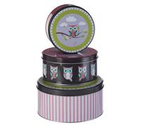 Orsina Whimsical Set Of Three Happy Owls Storage Tins, Cheerful Design Storage Tins, Versatile Kitchen Tin Orsina Multicolor