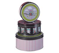 Premier Housewares Happy Owls Boîtes de Rangement - Petite Boîte Ronde de Stockage - Boîte de Conservation -Lot de 3