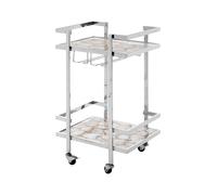 Orsina White Agate Drinks Trolley, Two Tier Serving Trolley, Kitchen Storage Trolley, Bar Trolley With Glass Holders in Silver Orsina Silver
