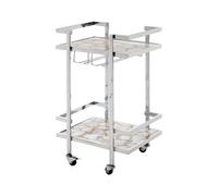 Orsina White Agate Drinks Trolley,two Tier Serving Trolley,kitchen Storage Trolley,bar Trolley With Glass Holders