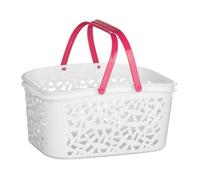 Storage Basket White Plastic, Hot Pink Handle, 4.5 Litre