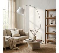 Orsina White Arched Floor Lamp, Modern Metal Arc Design With Fabric Shade, Soft Glow Lighting With Weighted Base