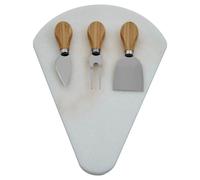 Orsina White Fan-Shaped Marble Cheese Board With 3 Knives, Durable Natural Stone Serving Board Orsina White