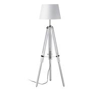 Orsina White Floor Lamp With EU Plug, Adjustable Tripod Standing Lamp, Natural Wooden Lamp With Chrome Accents Orsina White