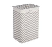 Orsina White & Grey Bamboo Laundry Hamper, Lidded Laundry Basket For Bathroom, Laundry Container For Utility Room