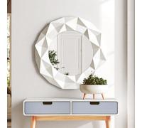 Orsina White High Gloss Pu Wall Mirror, Easy To Clean Bedroom Wall Mirror, High-Quality Antique Mirror