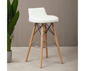 Orsina White Leather Effect Seat Bar Stool, Comfortable Seating Faux Leather Bar Stool, Space-Saver Kitchen Stool