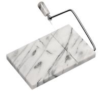 Orsina White Marble Cheese Board with Slicer, Natural Marble Serving Board with Built-In Stainless Wire Cutter Orsina White