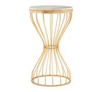Orsina White Marble Pinched Base Iron Table, Decorative Golden Accent Table, Hourglass Round Table, Small Side Table in Gold Orsina Gold
