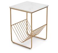 Orsina White Marble Rack Side Table, End Table with Gold Finish Metal Frame, Bedside Marbe Table with Storage Orsina White