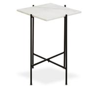Orsina White Marble Side Table, End Table With Black Crisscross Base, Powder Coated Frame Side Table, Bedside Table