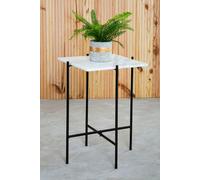 Orsina White Marble Side Table, End Table with Black Crisscross Base, Powder Coated Frame Side Table, Bedside Table Orsina White
