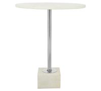Orsina White Marble Side Table For Hallway, Nickle Finish Bedside Table With Cube-Shaped Base, Round Nesting Table