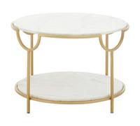 Orsina White Marble Stone Gold Finish Side Table, Iron Frame End Table With 2 Tier Design, Modern Side Table
