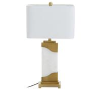 Orsina White Marble Table Lamp With Gold Plated Frame, Pedestal Base With Ivory Shade, Lighting For Bedroom