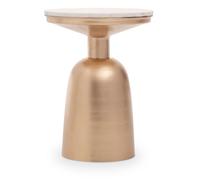 Orsina White Marble Top Gold Base Side Table, Contemporary End Table In Bottleneck Design, Sturdy Iron Base