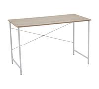 Orsina White Metal Frame Natural Oak Desk,cross Pattern Supported Desk,minimalist Office Table With Ample Space
