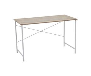 Orsina White Metal Frame Natural Oak Desk,cross Pattern Supported Desk,minimalist Office Table With Ample Space
