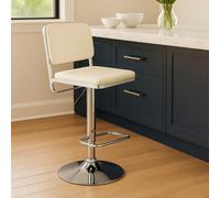 Interiors by Premier Light Grey Seat and Chrome Base Bar Stool, Adjustable Height Kitchen Bar Stool, Footrest Swivel Barstool Premier Housewares White One Size