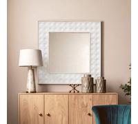 Orsina White Square Wall Mirror, Weathered Mango Wood Frame with Dimpled Texture, Accent Mirror Orsina White