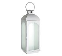 Premier Housewares Large Mild Steel Lantern White Wash Finish Frosted Glass Detail Small Size Display Pillar Candle d18 x h50 x w19 cm
