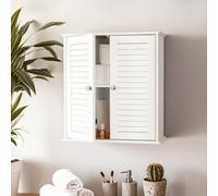 Orsina White Wood 2 Door Wall Cabinet, Decorative Wall Cabinet With Doors & Shelves, Kitchen Wall Storage Unit