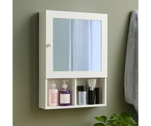 Orsina White Wood Mirrored Cabinet, Wall Mounted Mirrored Bath Cabinet, Minimalist Cabinet With Side Handle Orsina White
