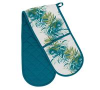 Orsina Winter Palm Double Oven Glove, Palm Leaf Design With Quilted Heat-Resistant Padding, Protects Both Hands in Blue Orsina Blue
