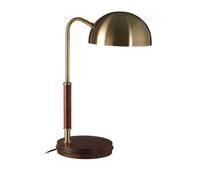 Orsina Wooden Base Antique Brass Finish Task Lamp, Linear Tube Design Bedside Table Light, Sleek Lamp On A Table