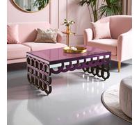 Orsina Wooden Coffee Table, Mirrored Glass Top Wooden Coffee Table, Large Modern Coffee Table For Living Room in Purple Orsina Purple