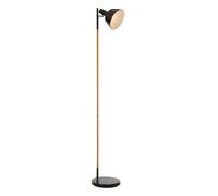 Orsina Wooden Floor Lamp With Pivoting Black Shade, Minimalist Floor Standing Light, Adjustable Slim Reading Lamp