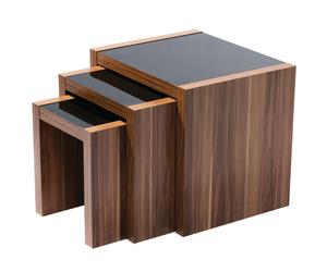 Orsina Wooden Nest of 3 Tables, High Gloss Black Finish Nesting Table, Long Lasting Console Tables for Living Room in Brown Orsina Brown
