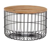 Orsina Wooden Side Table With Black Open Frame, Cage Dersign End Table, Sturdy Iron Cage Bedside Table