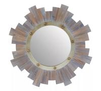 Orsina Wooden Wall Mirror With Grey Birch Frame & Metal Studs, Round Reflective Accent, Framed Wall Centrepiece