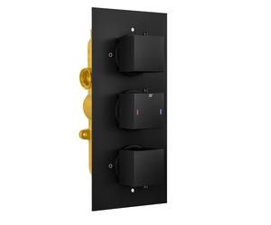 Orta Square 3 Dial 2 Outlet Black Matt Concealed Thermostatic Shower Valve