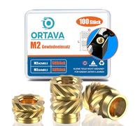 ORTAVA M2 Thread Insert, Pack of 100 Press-in Nuts (M2 x 2 x 3.2 mm, M2 x 4 x 3.2 mm), Brass Embedding Nuts Knurled Nuts Threaded Inserts for Plastic Parts by Heat or Ultrasonic in 3D Printer Te