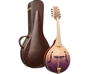 Ortega A-Style Mandolin, Solid Flamed Maple Top w/Deluxe Case, Transparent Purple Fade (RMA200PF)